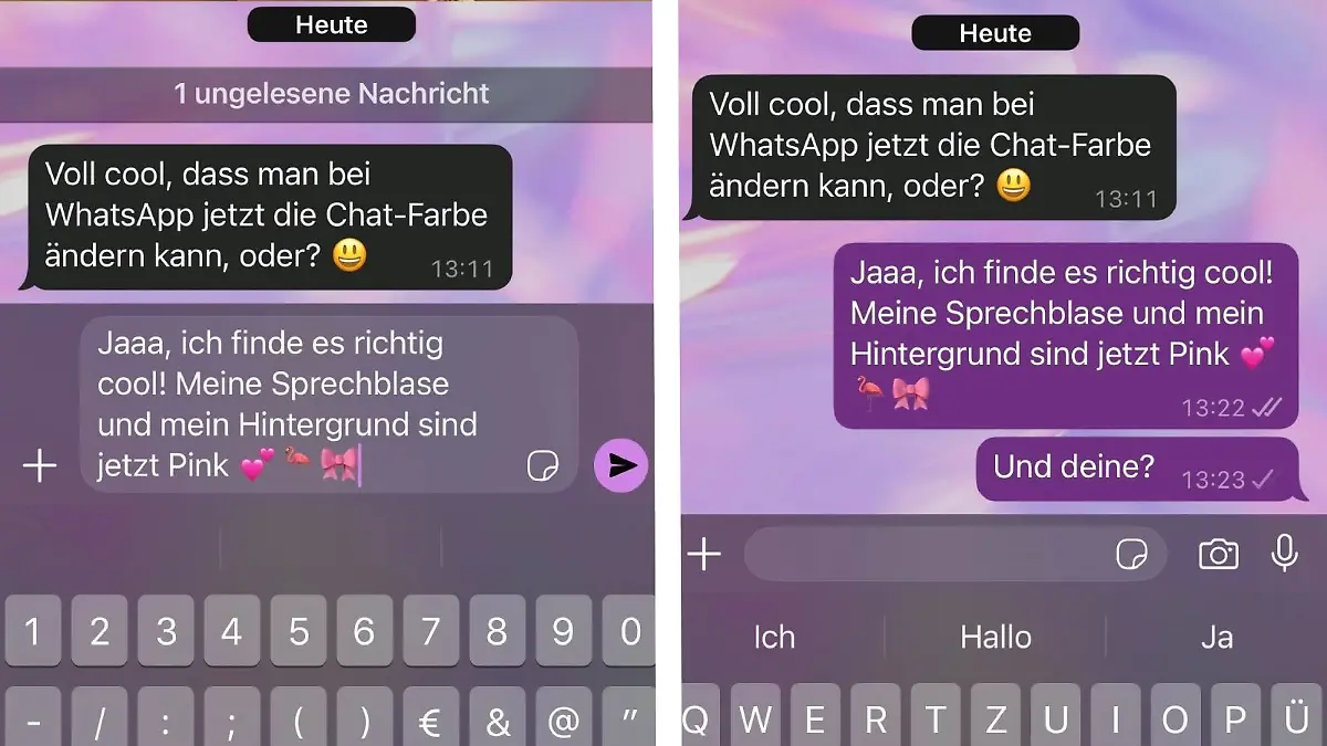 Auf WhatsApp ist jetzt Schluss mit Grün! Eure Chats könnten jetzt zum Beispiel so aussehen.