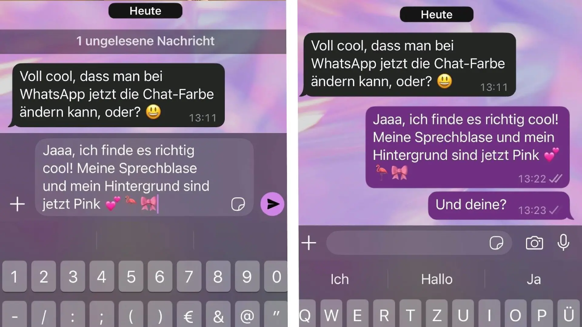 Auf WhatsApp ist jetzt Schluss mit Grün! Eure Chats könnten jetzt zum Beispiel so aussehen.
