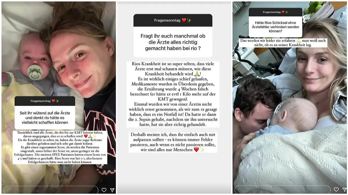 HealthyMandy schreibt in ihrer Instagram-Story über Behandlungsfehler bei Baby Rio. (Collage)
