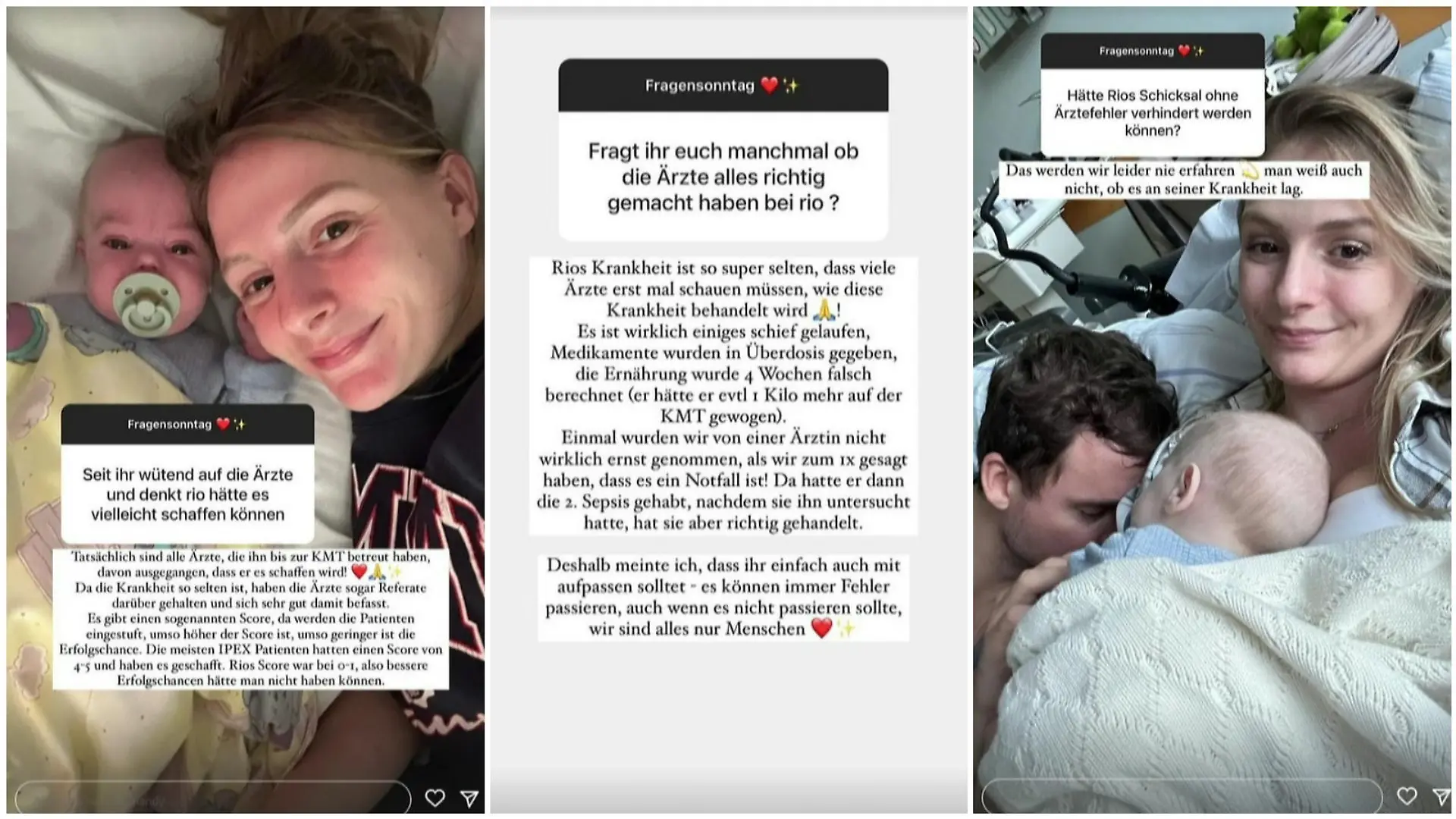HealthyMandy schreibt in ihrer Instagram-Story über Behandlungsfehler bei Baby Rio. (Collage)