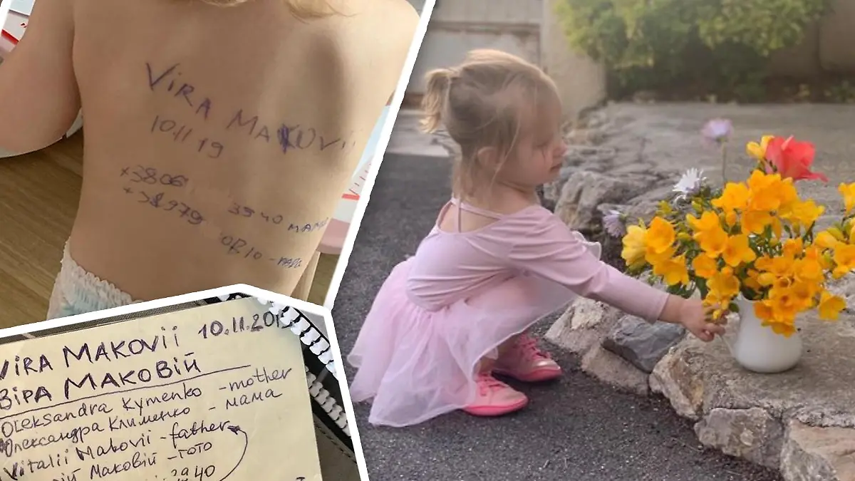 Aus Verzweiflung schrieb Mutter Aleksandra ihrer Tochter ihren Namen und ihre Adresse auf den Rücken. Jetzt ist das Mädchen in Frankreich in Sicherheit.