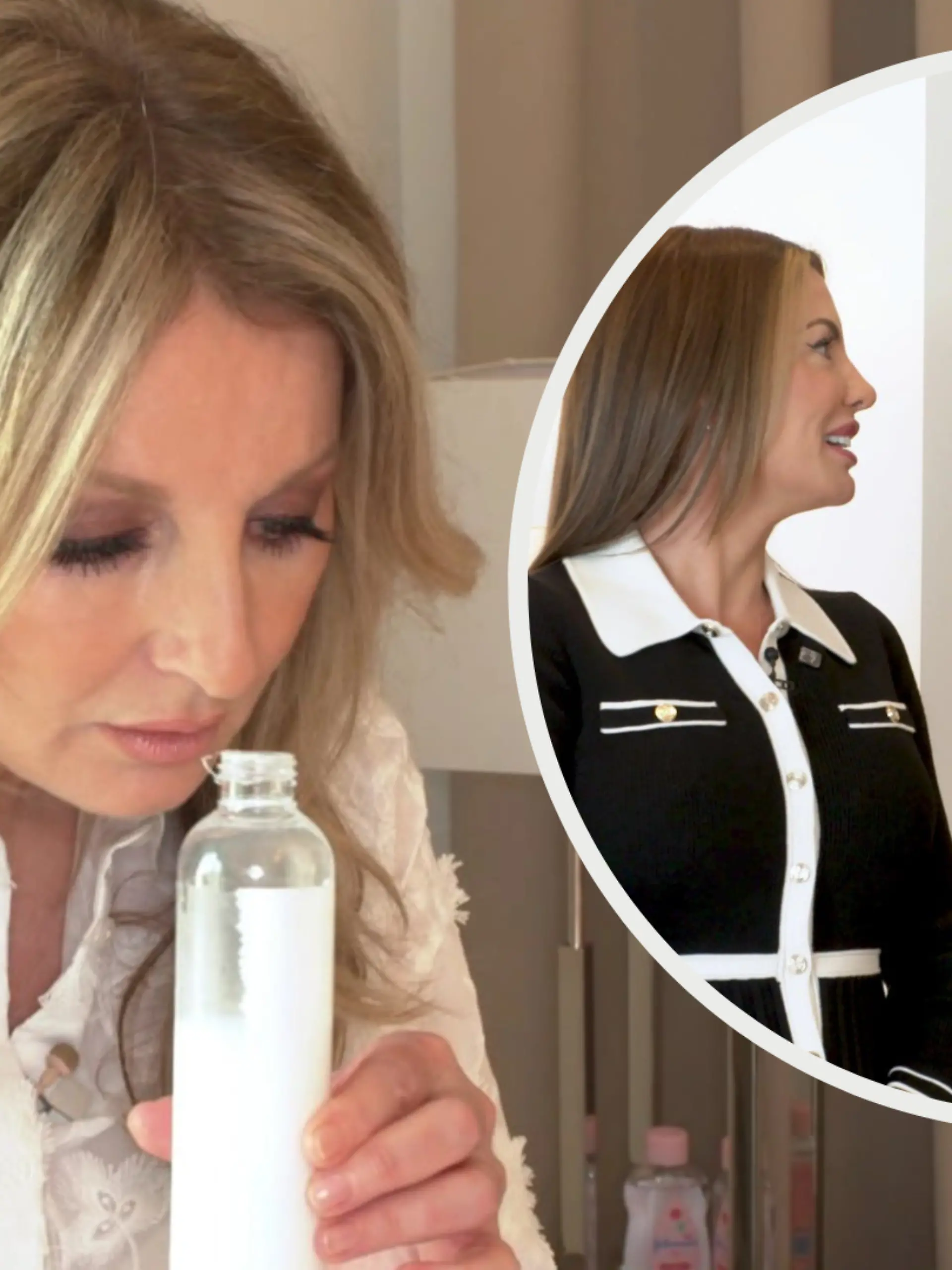 Frauke Ludowig hält plötzlich eine Flasche Fake-Sperma in der Hand.