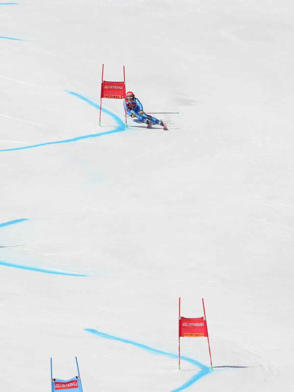 20.03.2022, Frankreich, Meribel: Ski alpin: Weltcup, Riesenslalom, Damen, 1. Durchgang: Federica Brignone aus Italien in Aktion. Foto: Alessandro Trovati/AP/dpa +++ dpa-Bildfunk +++
