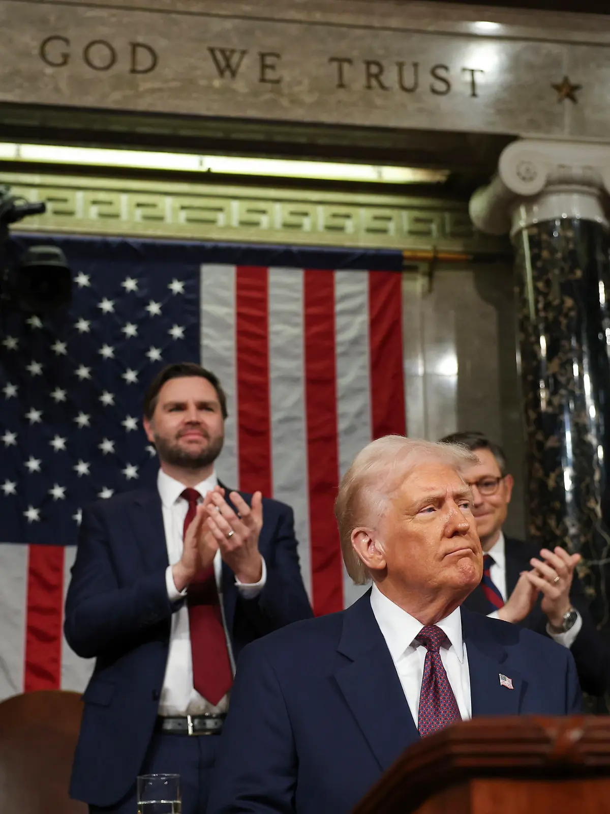 04.03.2025, USA, Washington: US-Präsident Donald Trump spricht vor einer gemeinsamen Sitzung des Kongresses im Kapitol. Foto: Win McNamee/POOL Getty Images/AP/dpa +++ dpa-Bildfunk +++