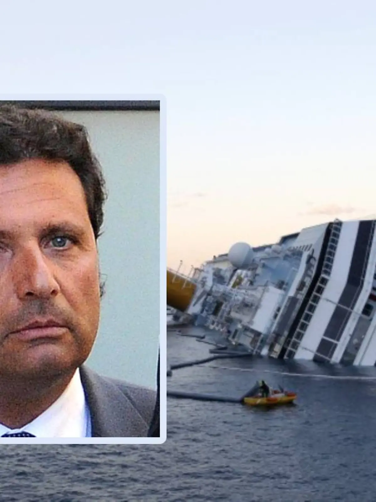 Francesco Schettino (kleines Foto: dpa) und die gekenterte Costa Concordia (Foto: Reuters) 