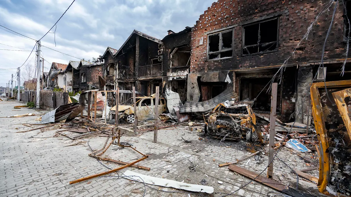 Ukraine-Konflikt, Eindrücke aus Butscha . April 2022. Bucha, Ukraine. Scenes of death and destruction in the city of Bucha in the Kyiv region of Ukraine which was recently liberated from the Russians. PUBLICATIONxINxGERxSUIxAUTxHUNxONLY xi-Imagesx IIM-23279-0090