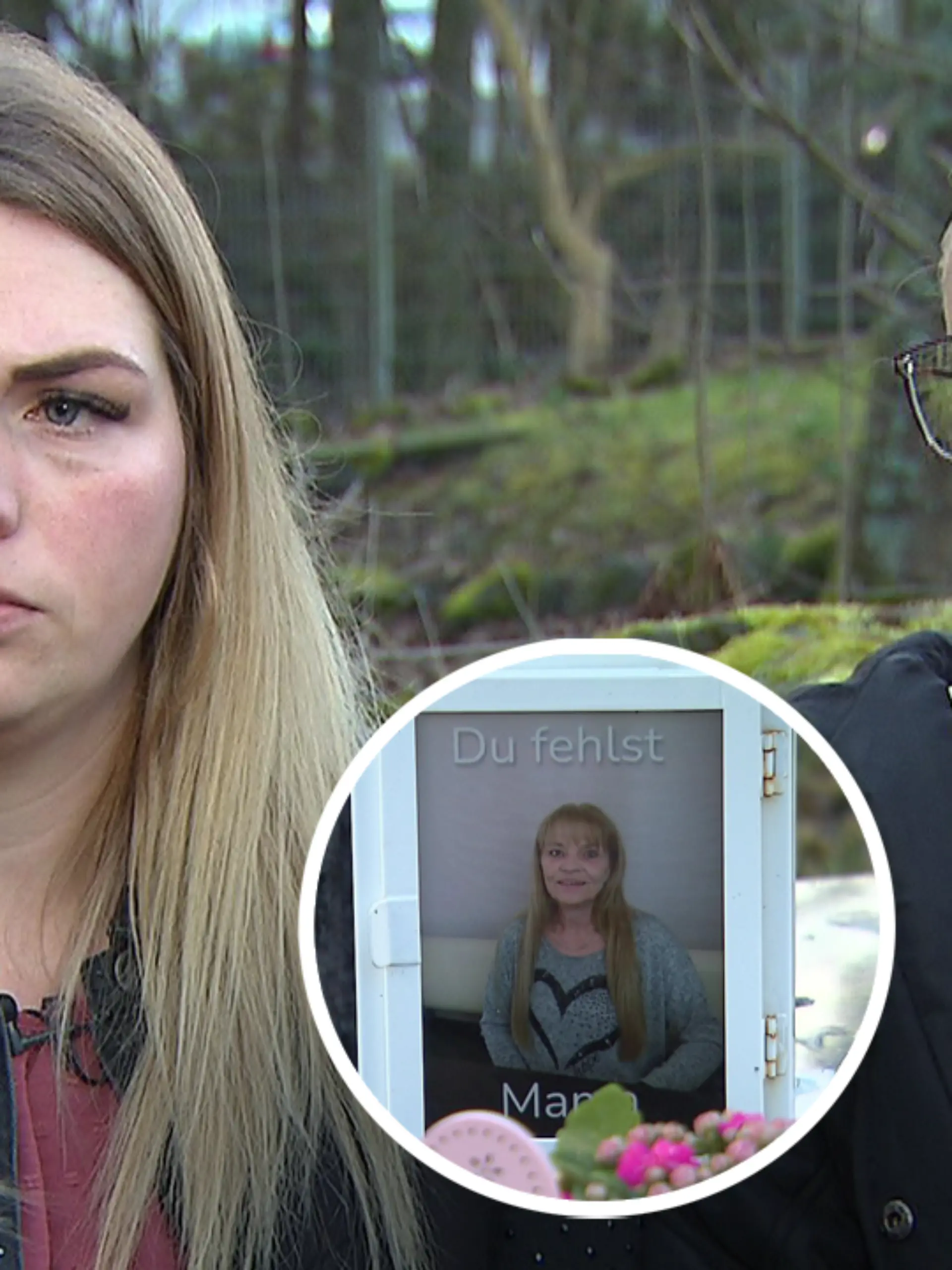 Fotocollage: Angelique (links) und Yvonne im Interview, in einem Kreis das Bild ihrer Mutter.