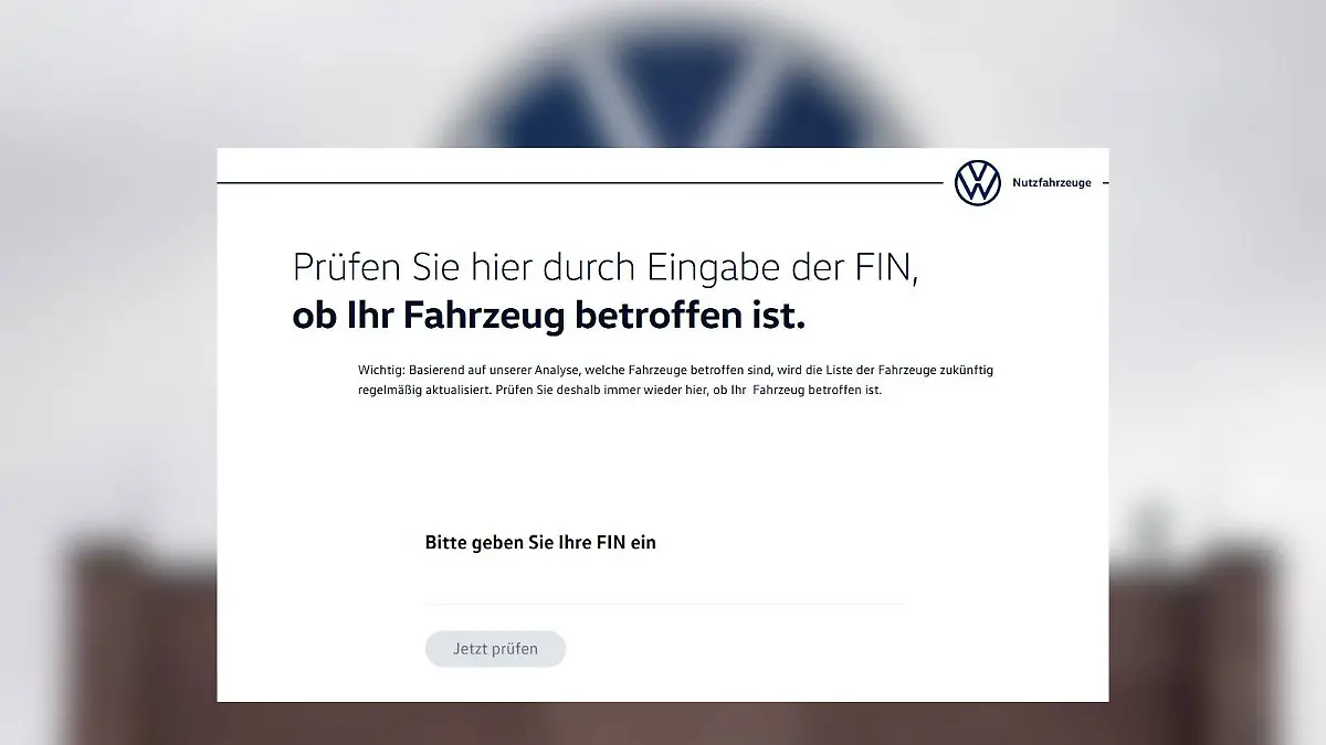 Die Überprüfung erfolgt durch die Eingabe der sogenannten FIN 