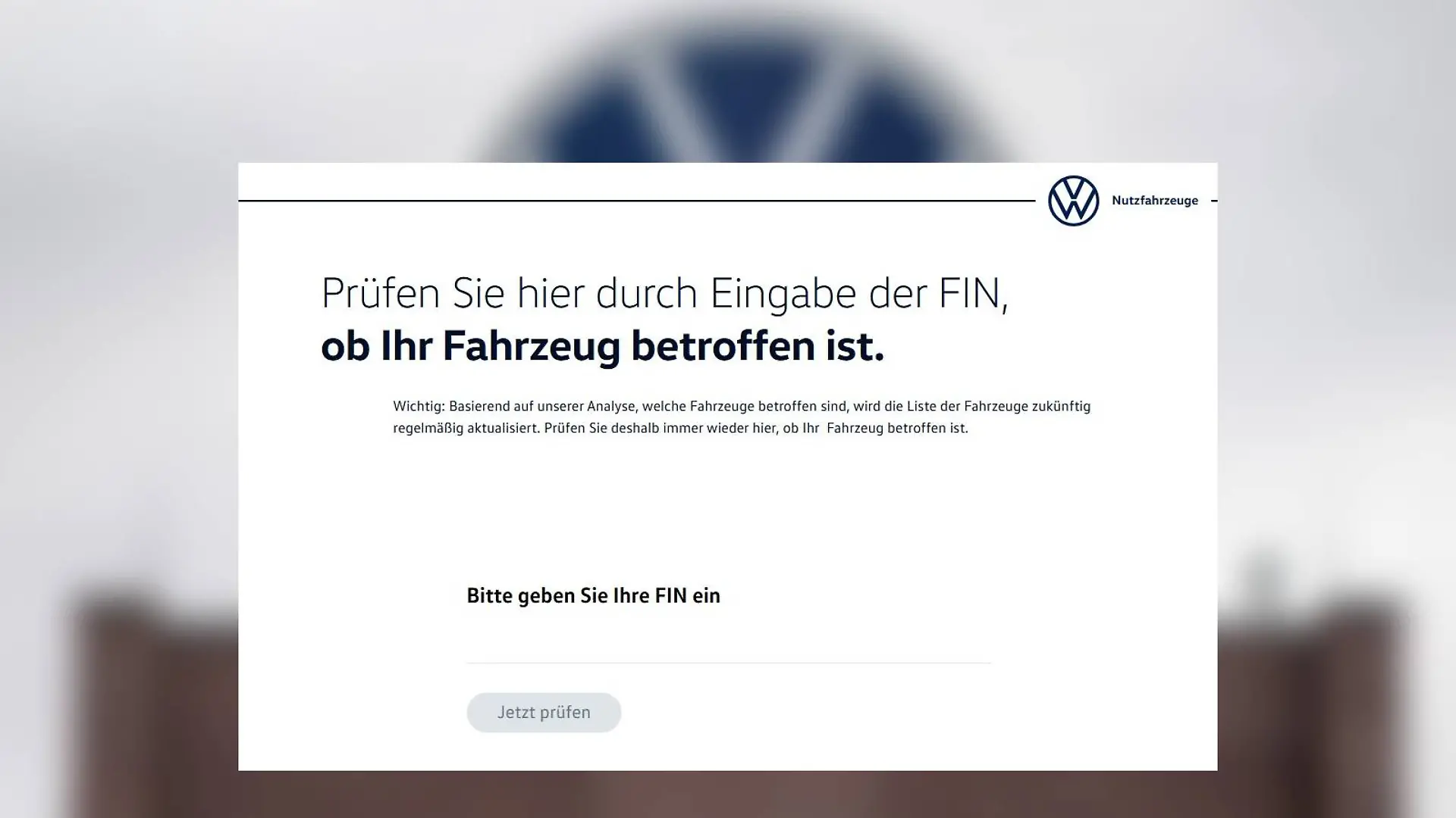 Die Überprüfung erfolgt durch die Eingabe der sogenannten FIN