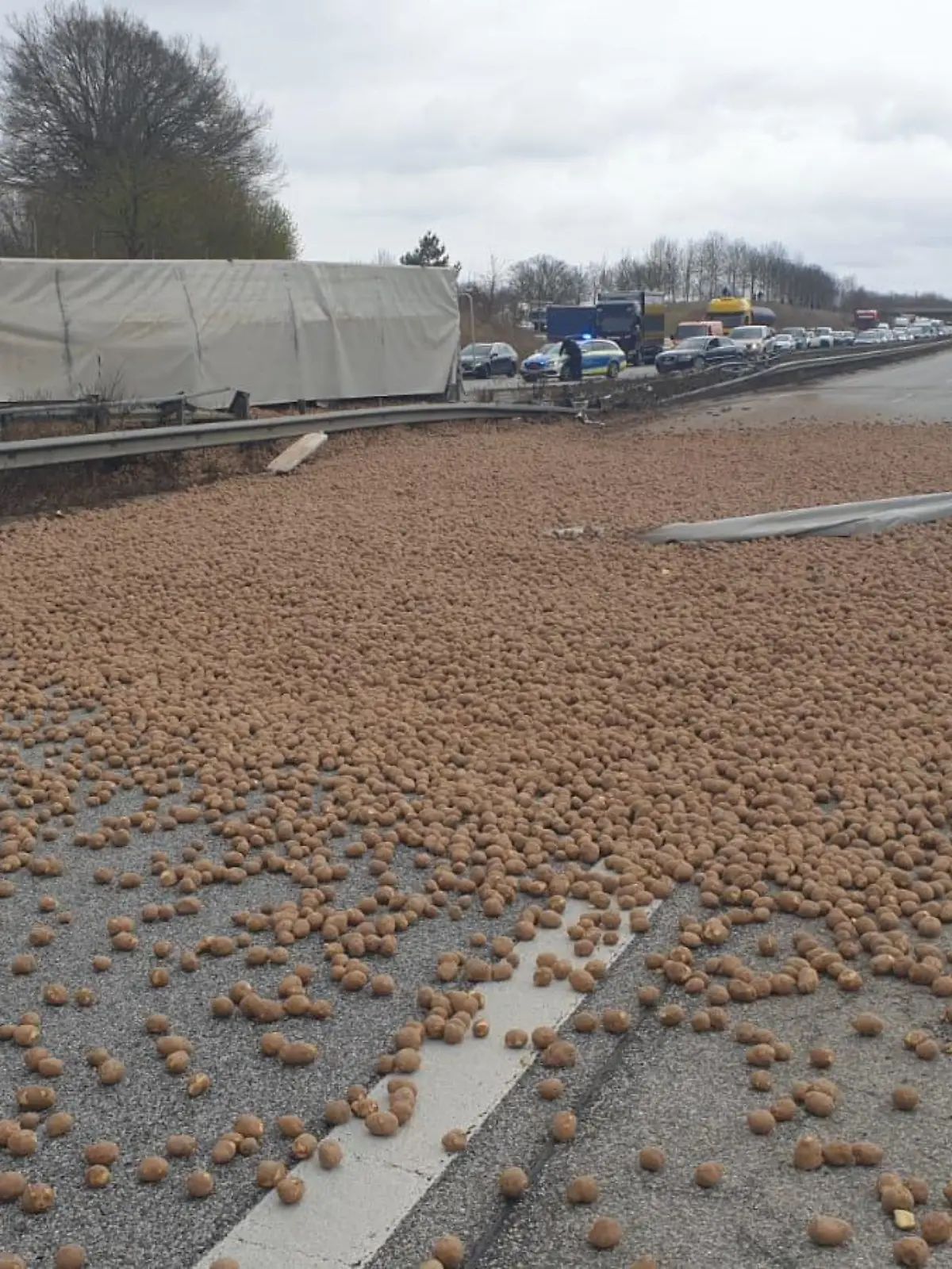 Hunderte Kartoffeln liegen auf der A20 bei Lübeck.