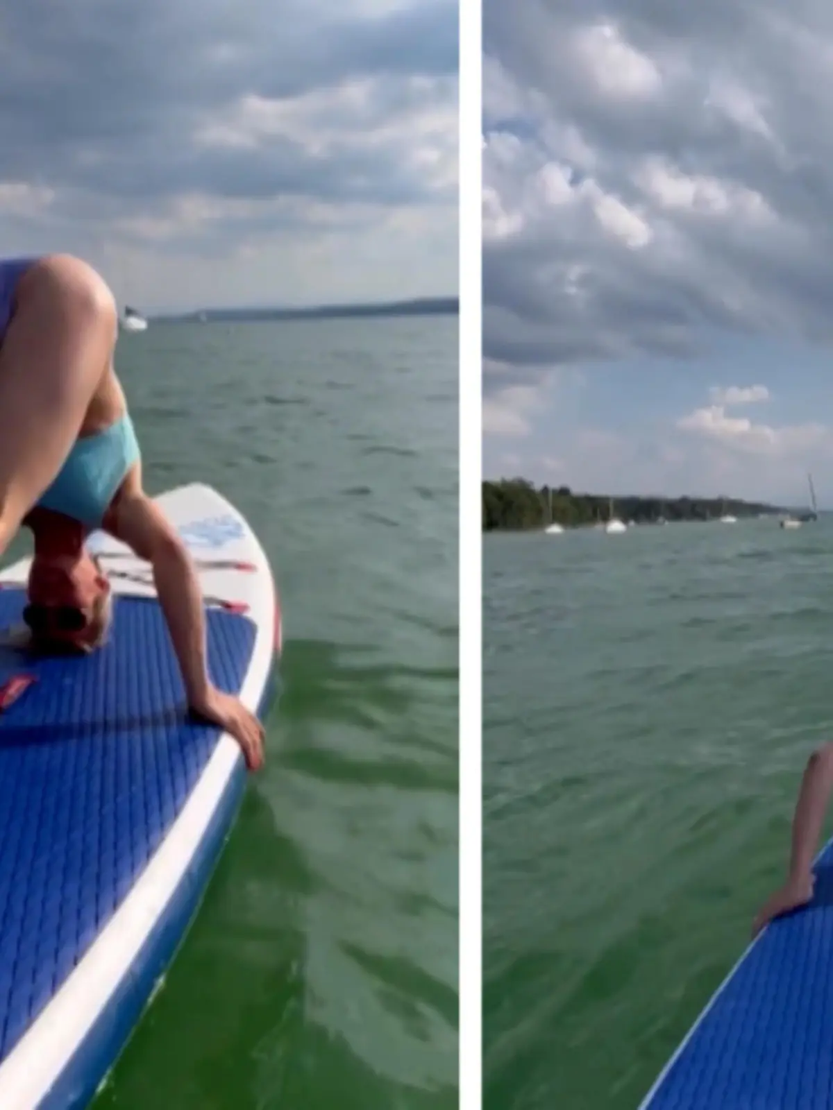 Einen Kopfstand auf einem Stand-Up-Padeling-Board ist eine klasse für sich: Das beweist ein Promi auf Instagram. Wer sich wohl hinter der sportlichen Schönheit verbirgt?