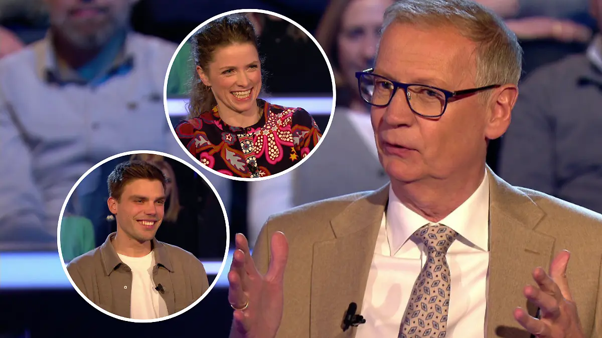 „Wer wird Millionär?”-Moderator Günther Jauch mit seinen Kandidaten Dr. Christine Weiß und Jonas Handke
