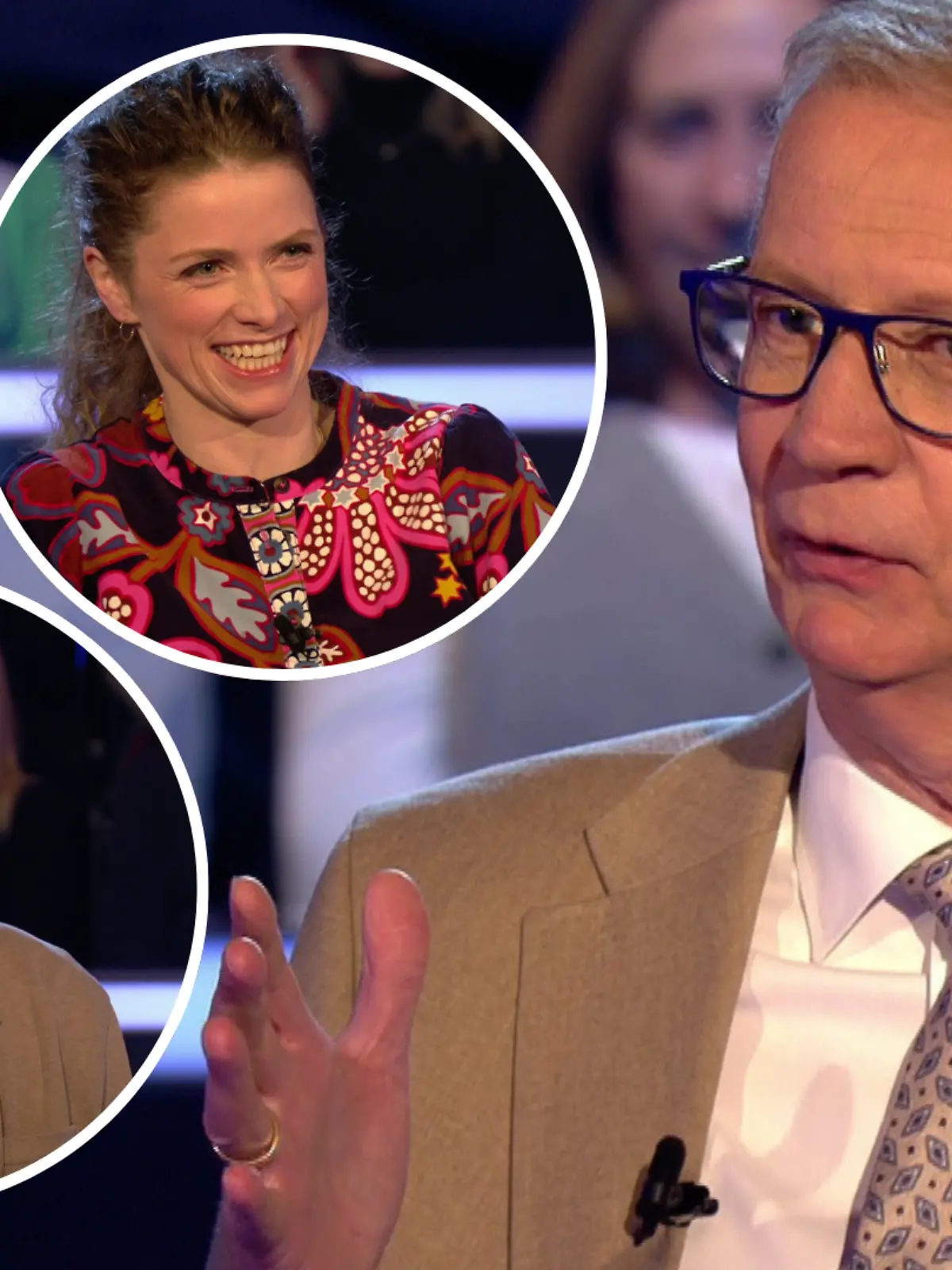 „Wer wird Millionär?”-Moderator Günther Jauch mit seinen Kandidaten Dr. Christine Weiß und Jonas Handke