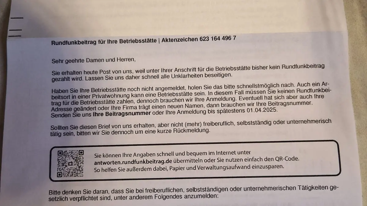 Diesen Brief bekommt der Hund von der Beitragsstelle.