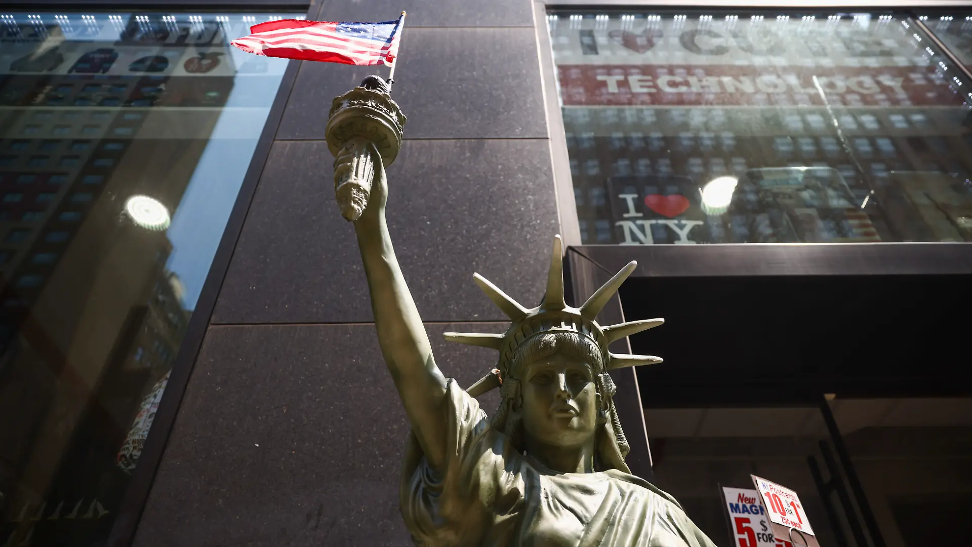 A Statue of Liberty figure is seen in front of a gift shop in Manhattan, New York City, United States of America on July 16th, 2024. 