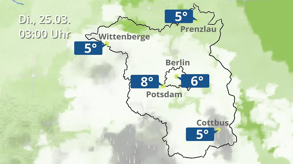 Regen und Wolkenfilm für Potsdam, Cottbus und Wittenberge Berlin und Brandenburg Wie wird das