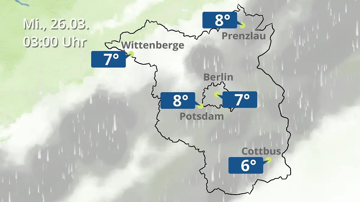 Regen und Wolkenfilm für Potsdam, Cottbus und Wittenberge Berlin und Brandenburg Wie wird das