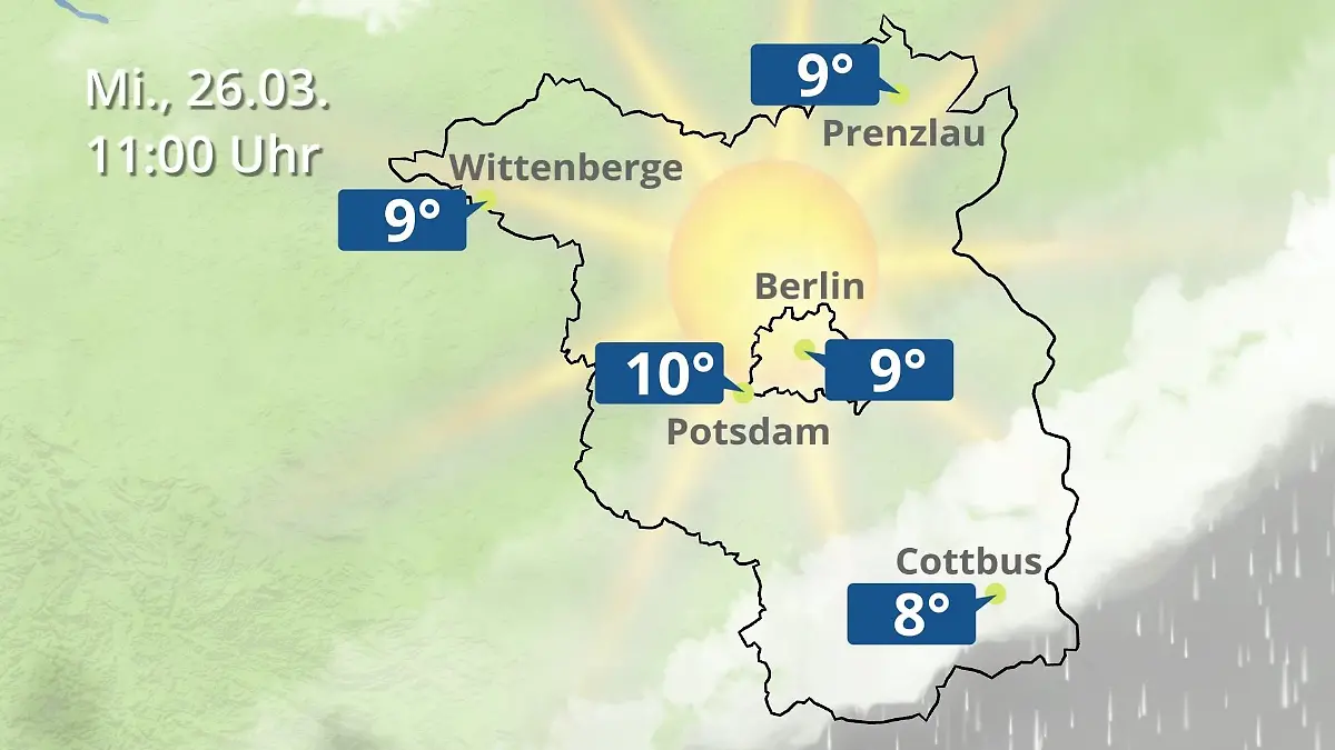 Regen und Wolkenfilm für Potsdam, Cottbus und Wittenberge Berlin und Brandenburg Wie wird das