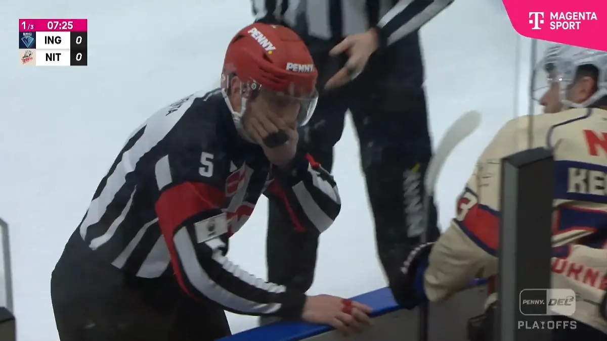 Schiri verletzt! Plötzlich lagen Zähne auf dem Eis Eishockey-Playoffs