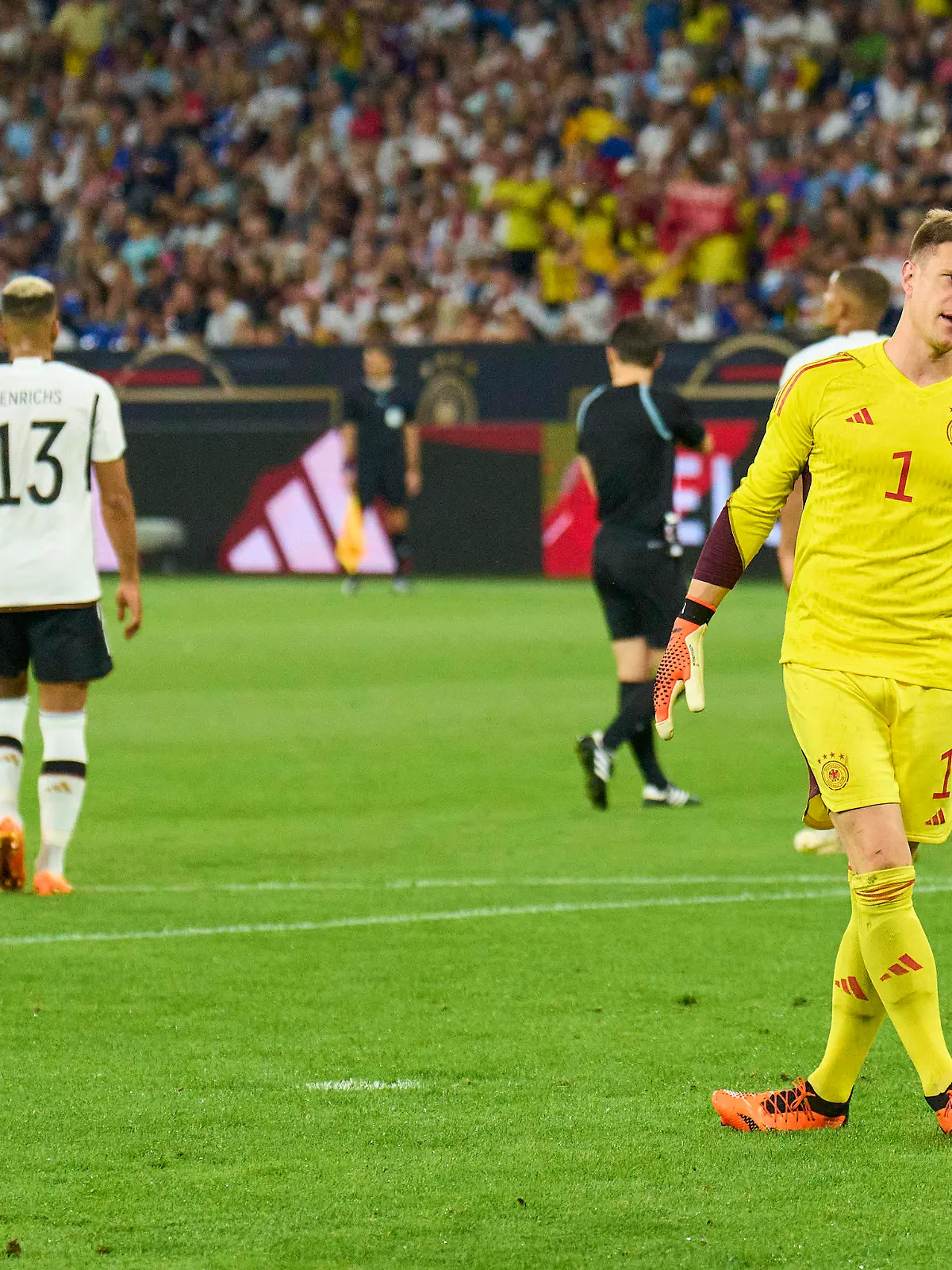 Luis Diaz, Columbia Nr.7 scores, shoots goal , Tor, Treffer, Torschuss, 0-1, Marc-Andre ter STEGEN, DFB 1 angry in the friendly match GERMANY - COLUMBIA DEUTSCHLAND - KOLUMBIEN Preparation for European Championships 2024 in Germany ,Season 2023/2024, on June 20, 2023 in Gelsenkirchen, Germany.