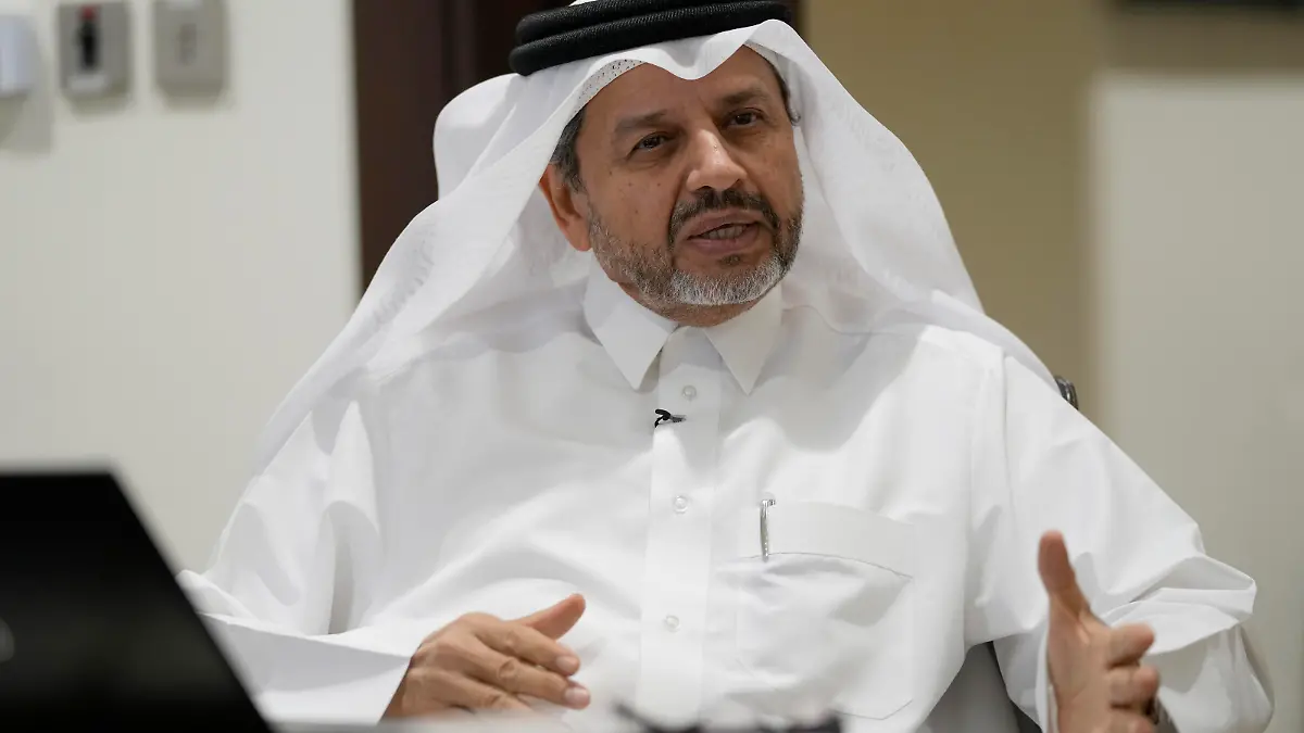 Police Maj. Gen. Abdulaziz Abdullah Al Ansari talks during and interview with The Associated Press in Doha, Qatar, Wednesday, March 30, 2022. Al Ansari, who is overseeing security for the World Cup, said that rainbow flags could be taken off supporters to protect them from being attacked for promoting gay rights. (AP Photo/Darko Bandic)