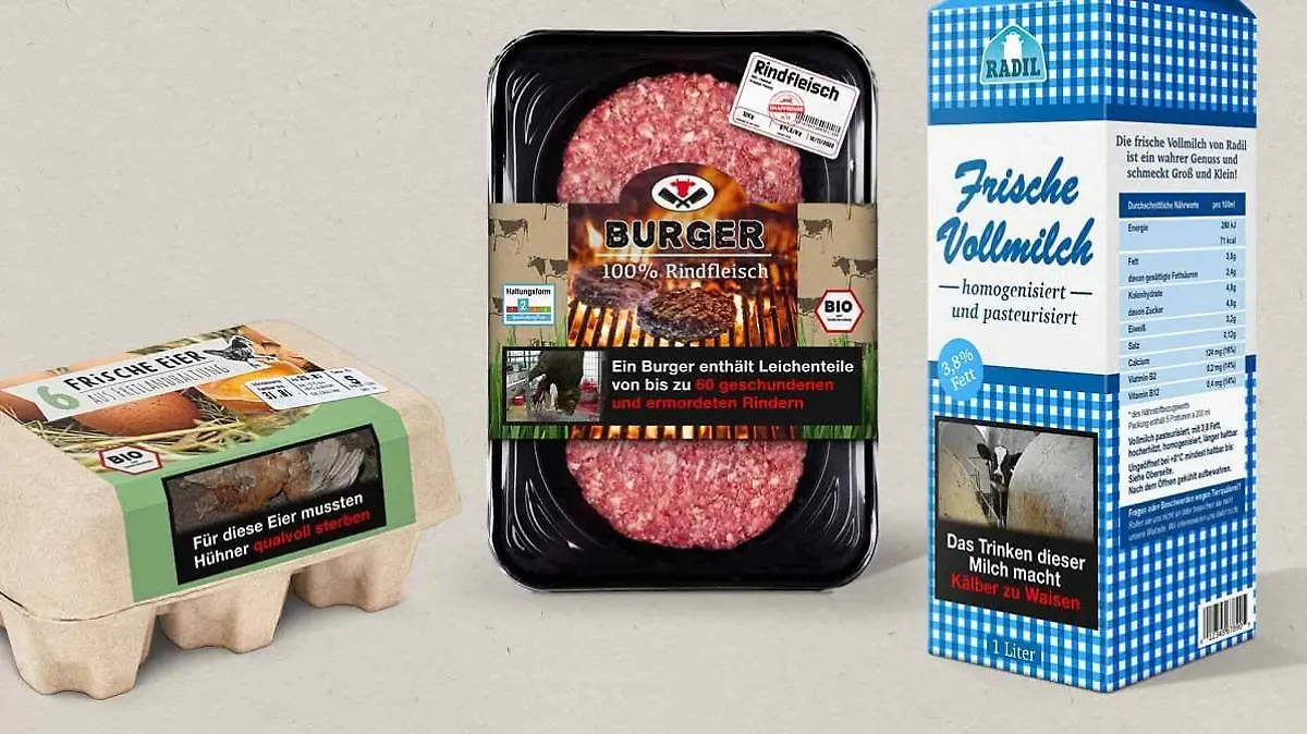 Die Tierschutzorganisation Peta plädiert für Warnhinweise auf tierischen Produkten.