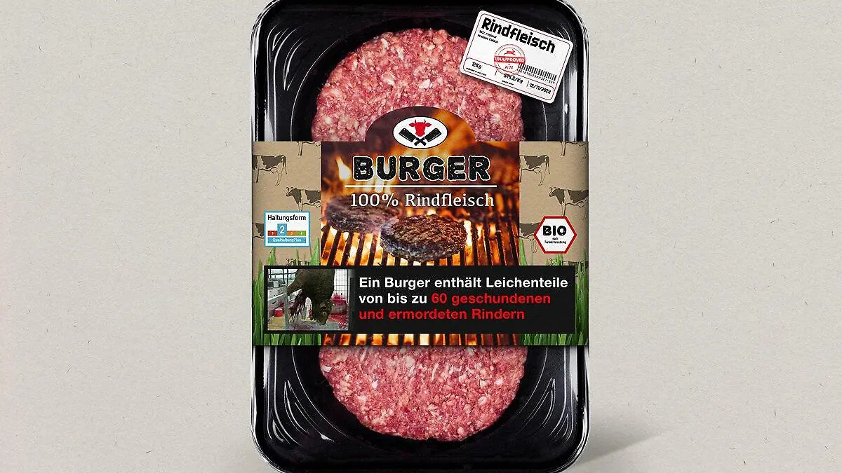 Schockbilder und Ekel-Hinweise wie „enthält Leichenteile“ auf tierischen Produkten? Ja, wenn es nach Peta geht.