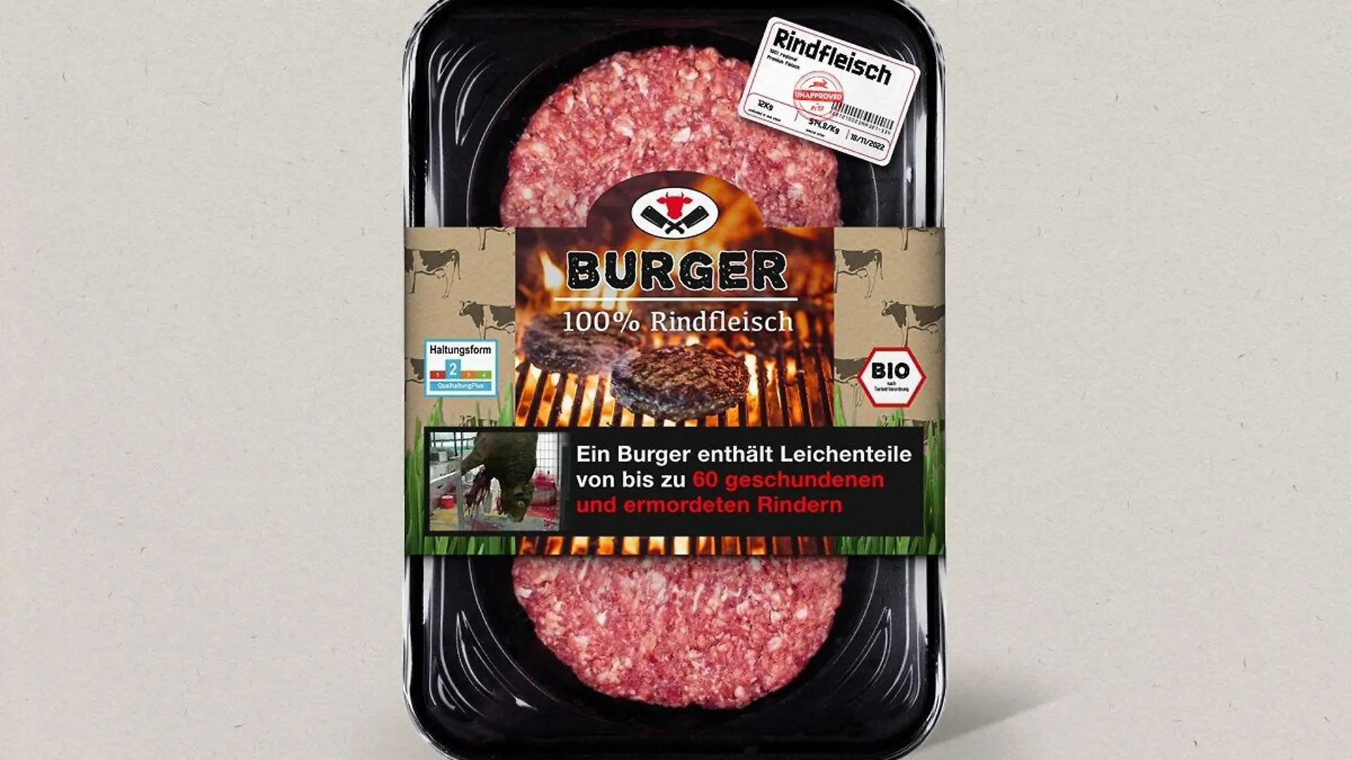 Schockbilder und Ekel-Hinweise wie „enthält Leichenteile“ auf tierischen Produkten? Ja, wenn es nach Peta geht.