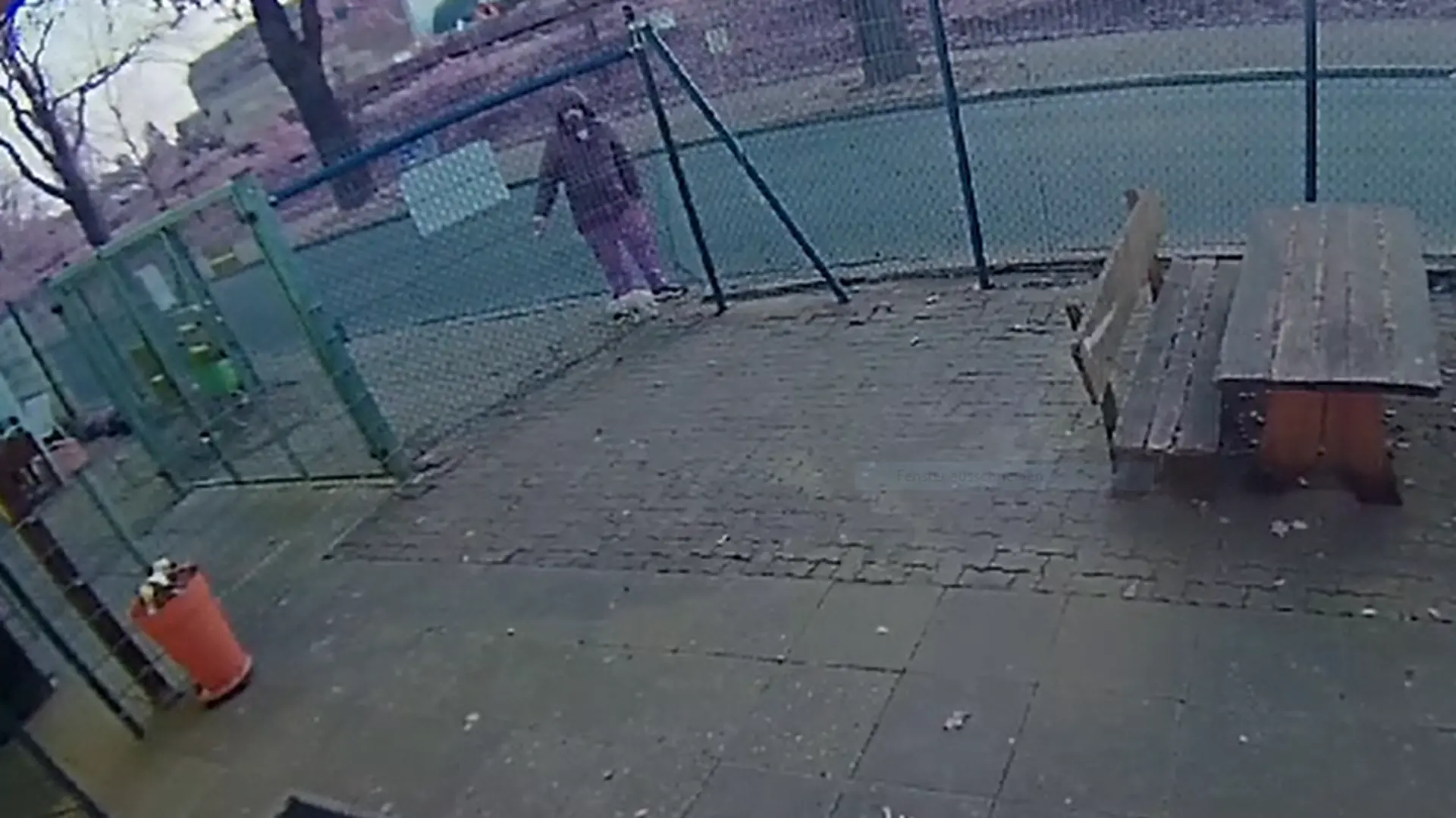 Der Unbekannte läuft einige Minuten vor dem Zaun auf und ab.