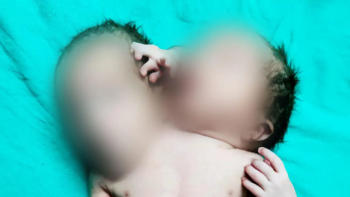 Siamesische Zwillinge mit einem Körper und drei Armen in Indien geboren