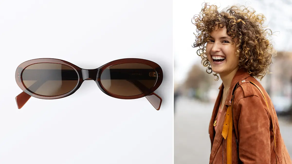 Schmale Sonnenbrille von Monki für eine Frau mit runder Gesichtsform.