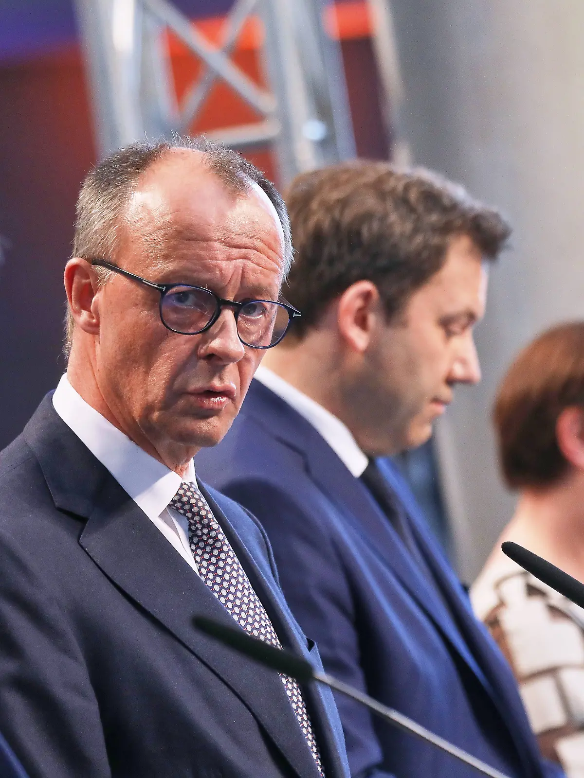 Bekanntgabe Einigung auf Koalition von CDU, CSU und SPD: Markus Söder, Friedrich Merz, Lars Klingbeil, Saskia Esken