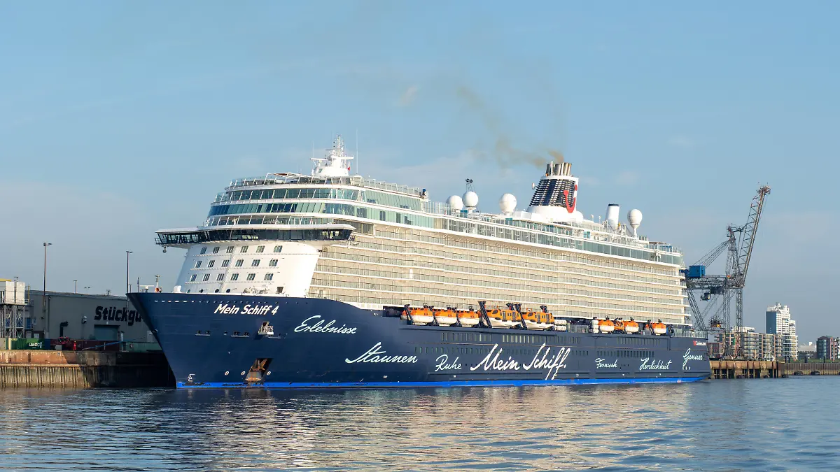 Bremerhaven, Germany - September 15, 2020: Cruise ship Mein Schiff 4 anchored at Eurogate cruise ship terminal