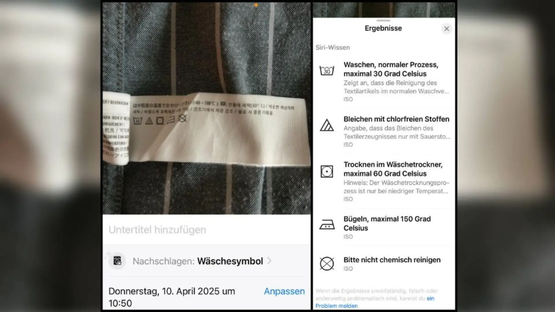Über die Informationen zu einem Bild könnt ihr ganz einfach herausfinden, was welches Wäschesymbol bedeutet.