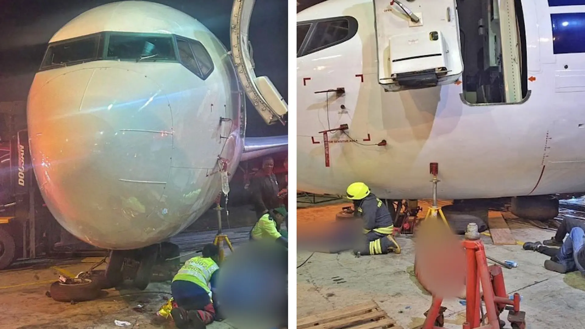 Bei Wartungsarbeiten an einer Boeing 737-400 sind in Südafrika drei Techniker schwer verletzt worden.