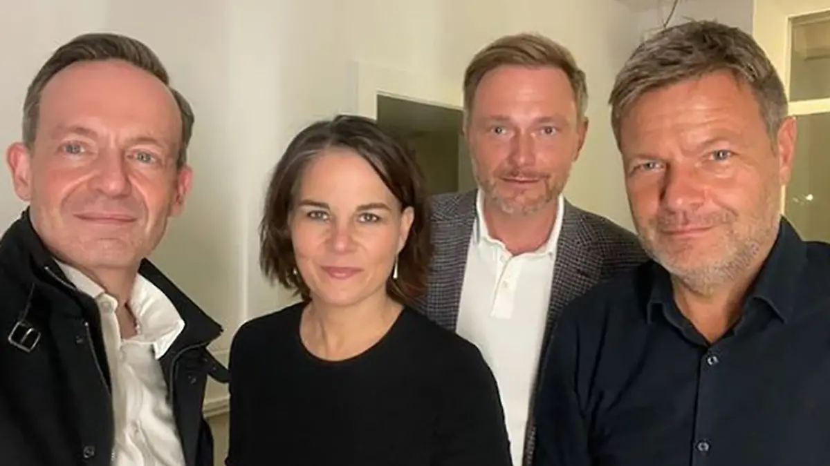 Das Selfie von Volker Wissing, Christian Lindern, Robert Habeck und Annalena Baerbock bei der Bildung der Ampel-Koalition. 