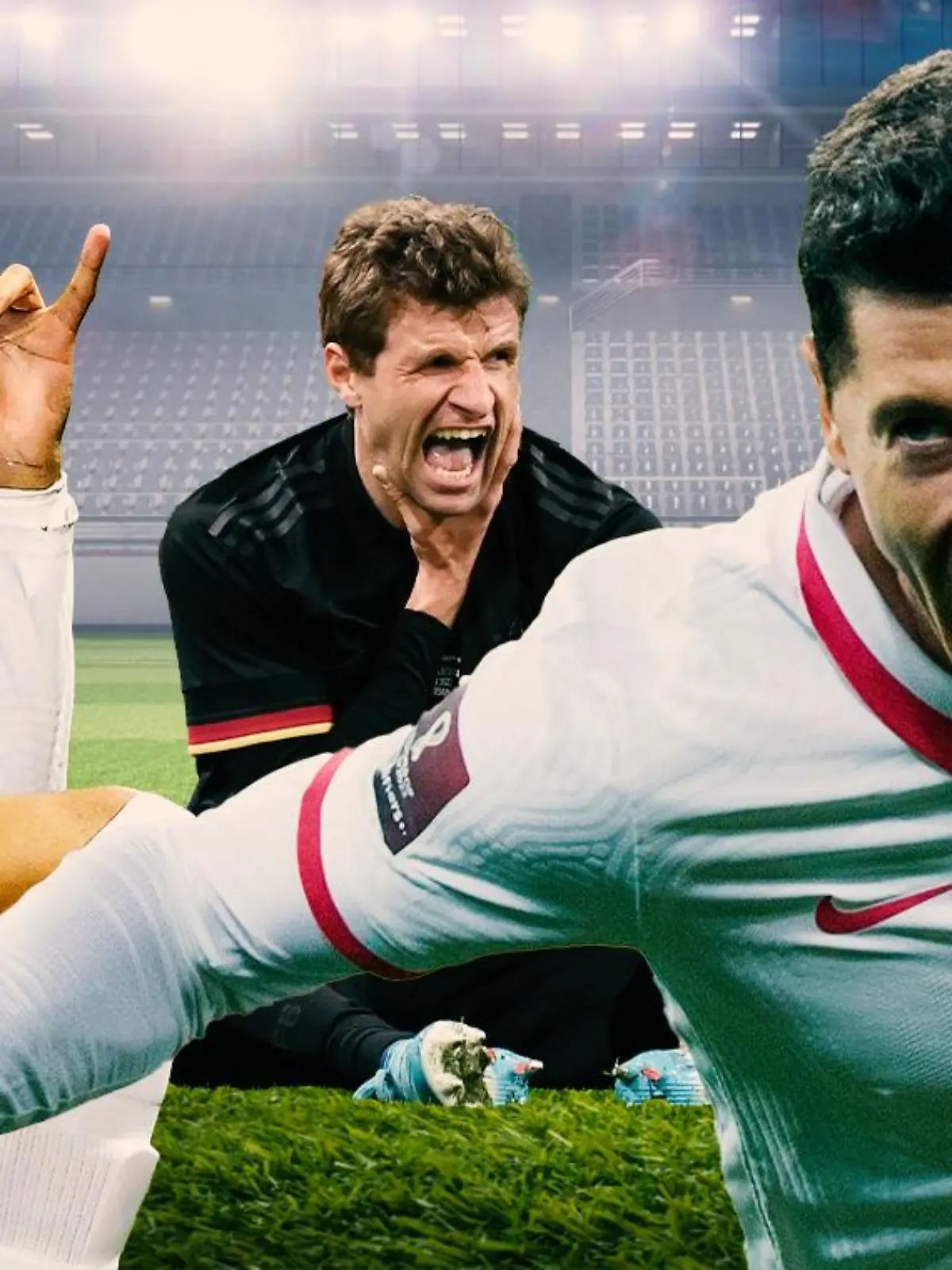 Kylian Mbappé, Thomas Müller und Robert Lewandowski