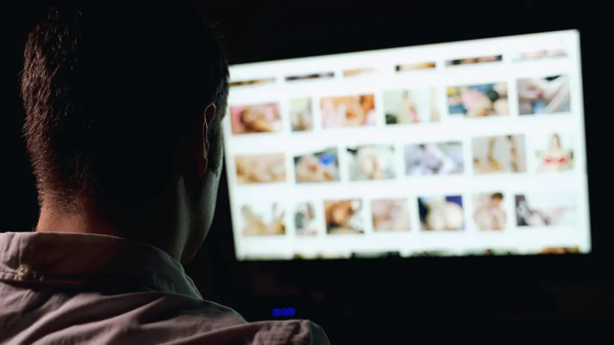 Man browsing porn site late at night.