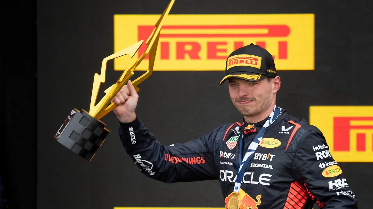 Red Bull Racing's Max Verstappen, of the Netherlands, celebrates his victory after the Formula One Canadian Grand Prix auto race Sunday, July 18, 2023, in Montreal. (Paul Chiasson/The Canadian Press via AP)