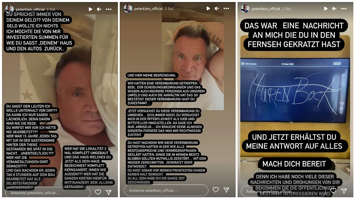Für Peter Klein ist Schluss mit lustig: Er macht seiner Noch-Ehefrau Iris Klein schwere Vorwürfe.