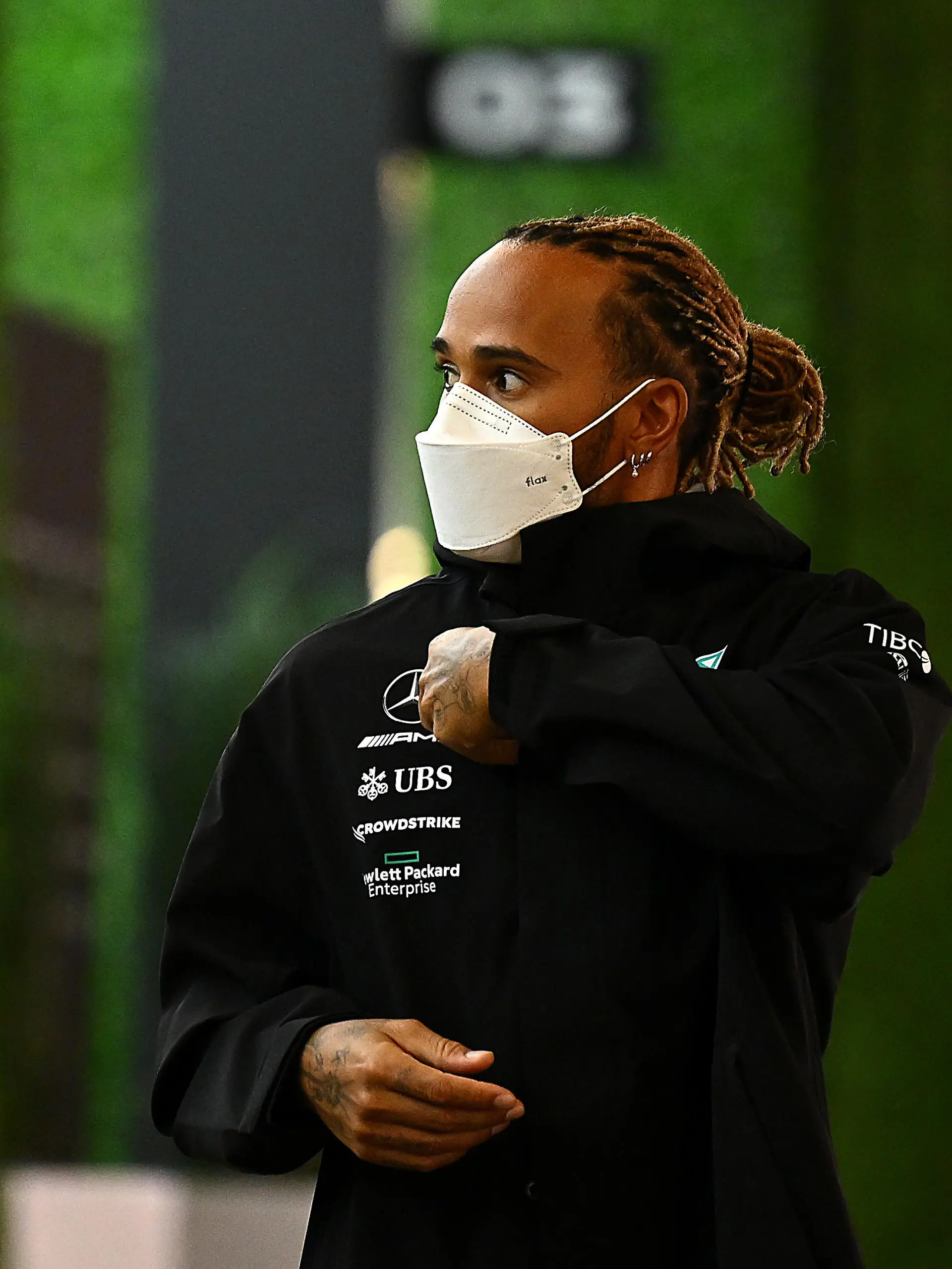 JEDDAH, SAUDI ARABIA - MARCH 25: Lewis Hamilton of Great Britain and Mercedes leaves the paddock after the drivers and team principals meetin after practice ahead of the F1 Grand Prix of Saudi Arabia at the Jeddah Corniche Circuit on March 25, 2022 in Jeddah, Saudi Arabia. (Photo by Clive Mason/Getty Images)