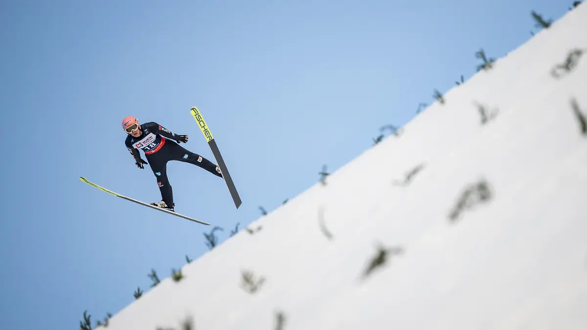 11.03.2022, Norwegen, Vikersund: Ski nordisch, Skispringen, Weltmeisterschaft, Skifliegen, 1. Durchgang, Severin Freund aus Deutschland in Aktion. Foto: Daniel Kopatsch/Fa/dpa +++ dpa-Bildfunk +++