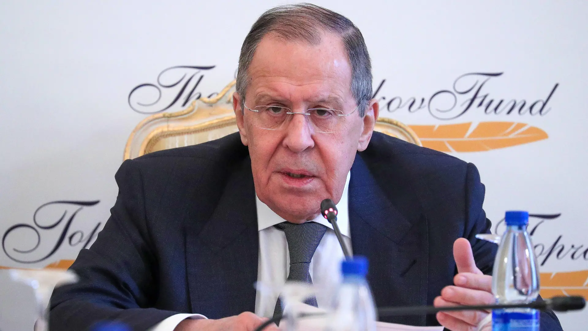  MOSCOW, RUSSIA - MARCH 25, 2022: Chairman of the fund s Board of Trustees, Russia s Minister of Foreign Affairs Sergei Lavrov speaks at a meeting of the Board of Trustees of Alexander Gorchakov Public Diplomacy Fund at the Reception House of the Russian Ministry of Foreign Affairs. Russian Ministry of Foreign Affaris/TASS PUBLICATIONxINxGERxAUTxONLY TS129659