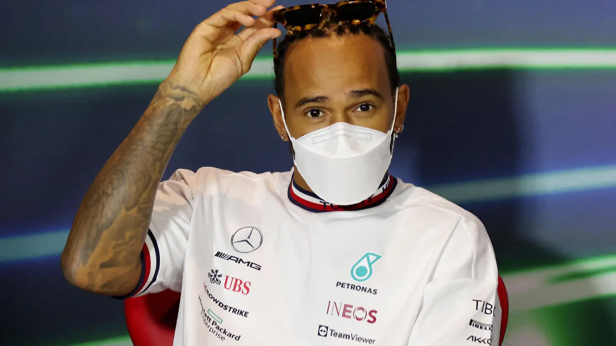 Formula One F1 - Saudi Arabia Grand Prix - Jeddah Corniche Circuit, Jeddah, Saudi Arabia - March 25, 2022 Mercedes' Lewis Hamilton during a press conference REUTERS/Ahmed Yosri