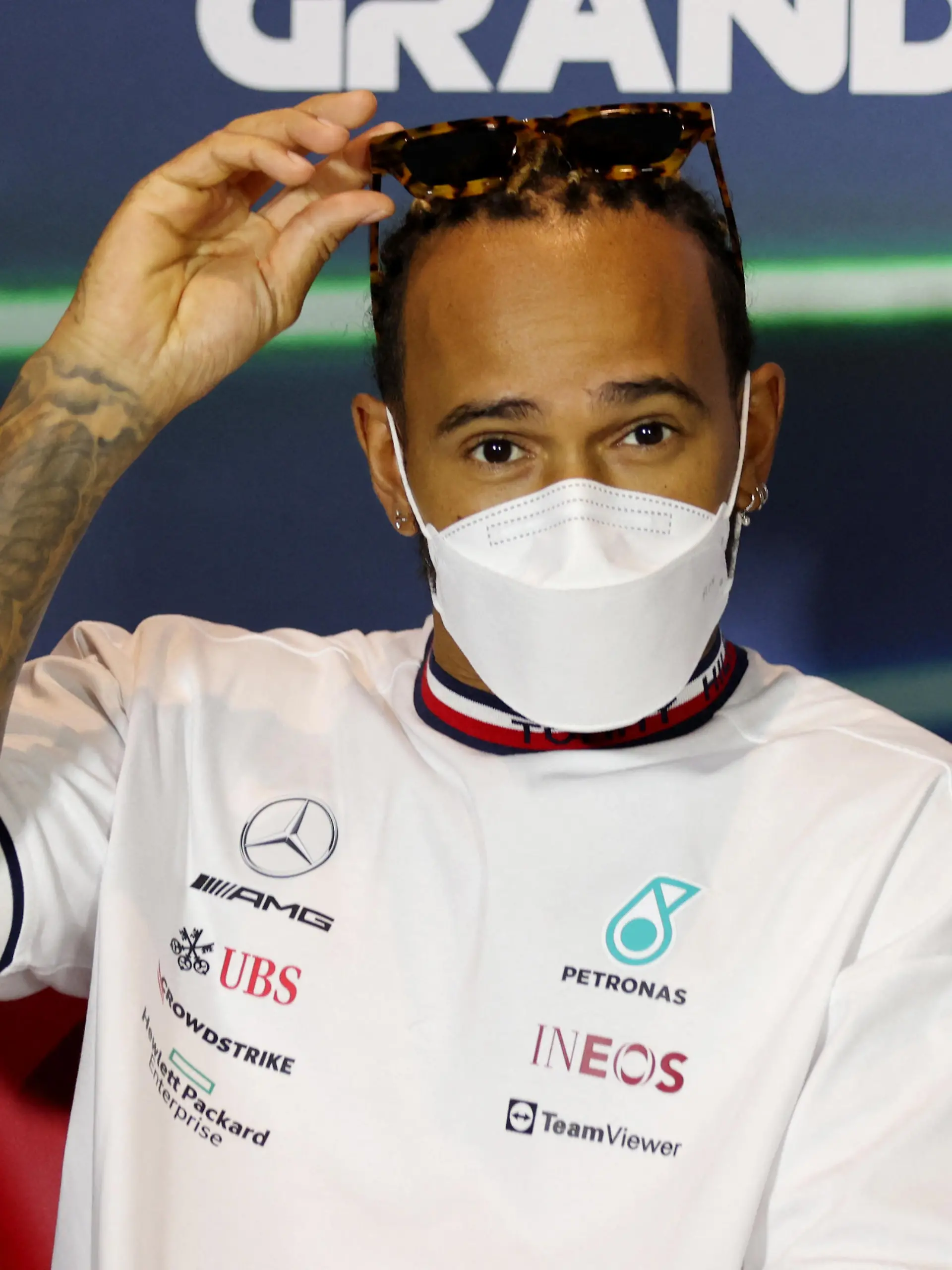 Formula One F1 - Saudi Arabia Grand Prix - Jeddah Corniche Circuit, Jeddah, Saudi Arabia - March 25, 2022 Mercedes' Lewis Hamilton during a press conference REUTERS/Ahmed Yosri