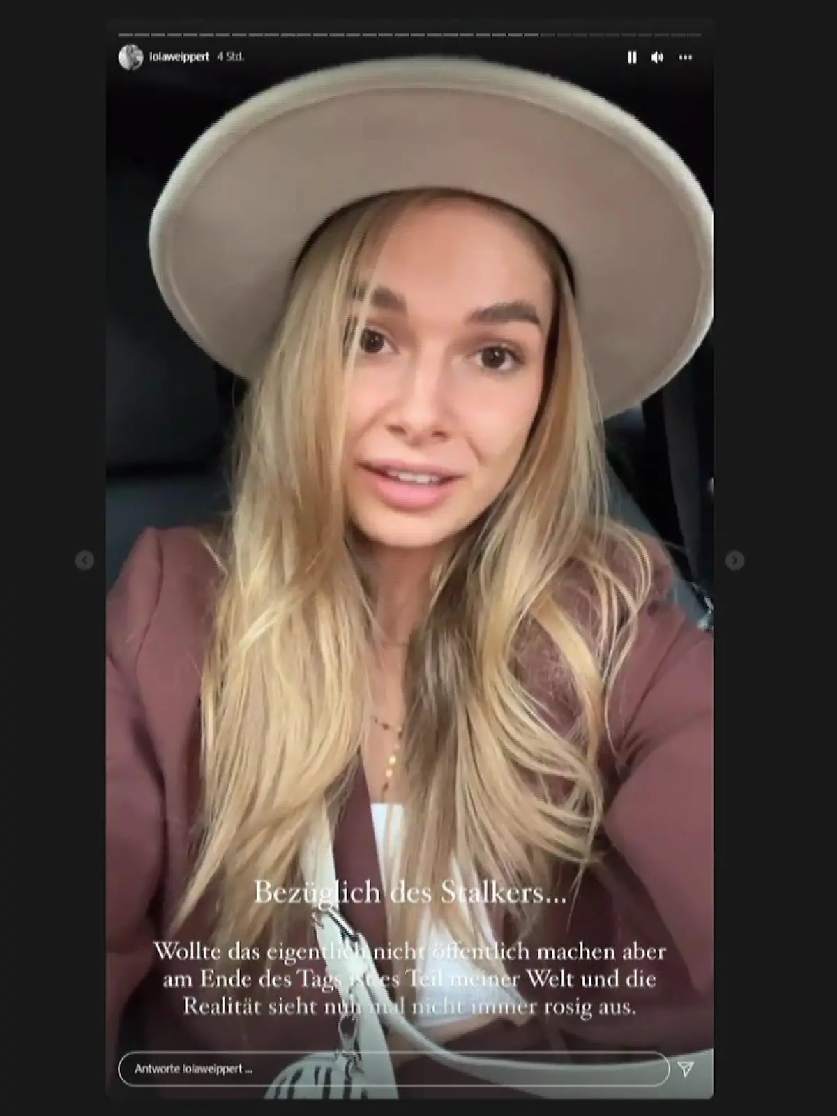 Lola Weippert sprach in ihrer Instagram-Story ausführlich über die Begegnung mit einem Stalker.