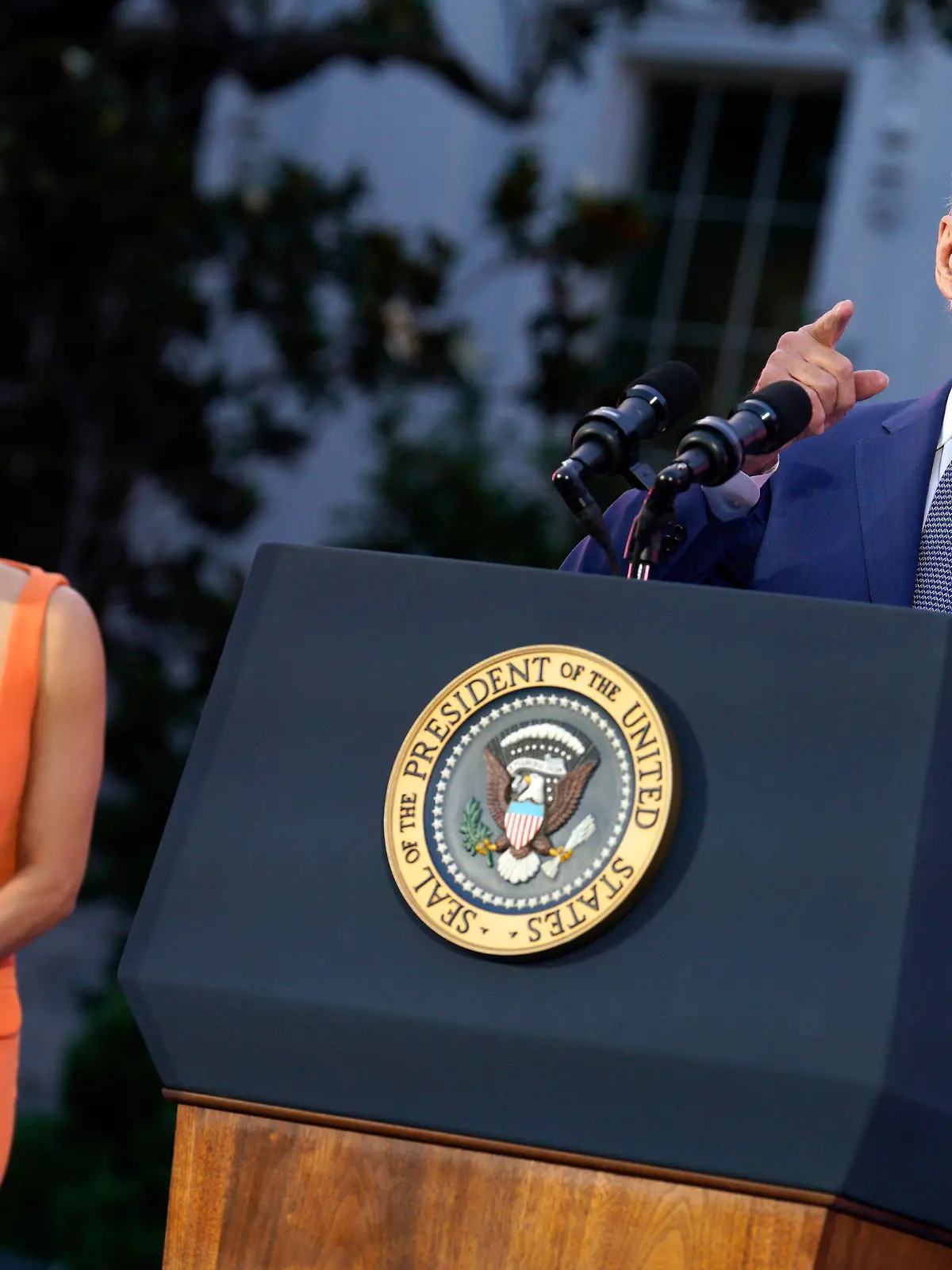 June 15, 2023, Washington, District of Columbia, USA: United States President Joe Biden delivers remarks next to Eva Longoria at a screening of the film âFlaminâ Hotâ on the South Lawn of the White House in Washington, DC on June 15, 2023 (Credit Image: © Yuri Gripas - Pool Via Cnp/CNP via ZUMA Press Wire) / action press