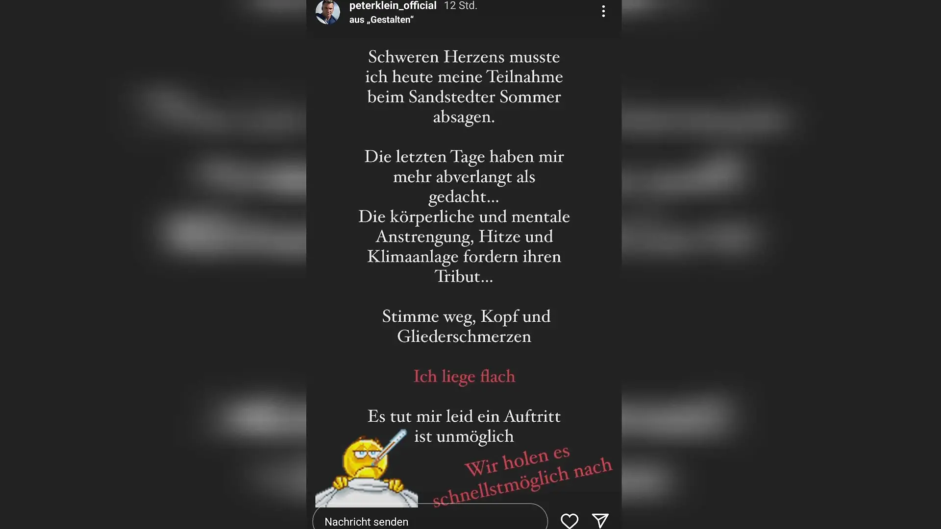 Peter Klein sagt Auftritt ab