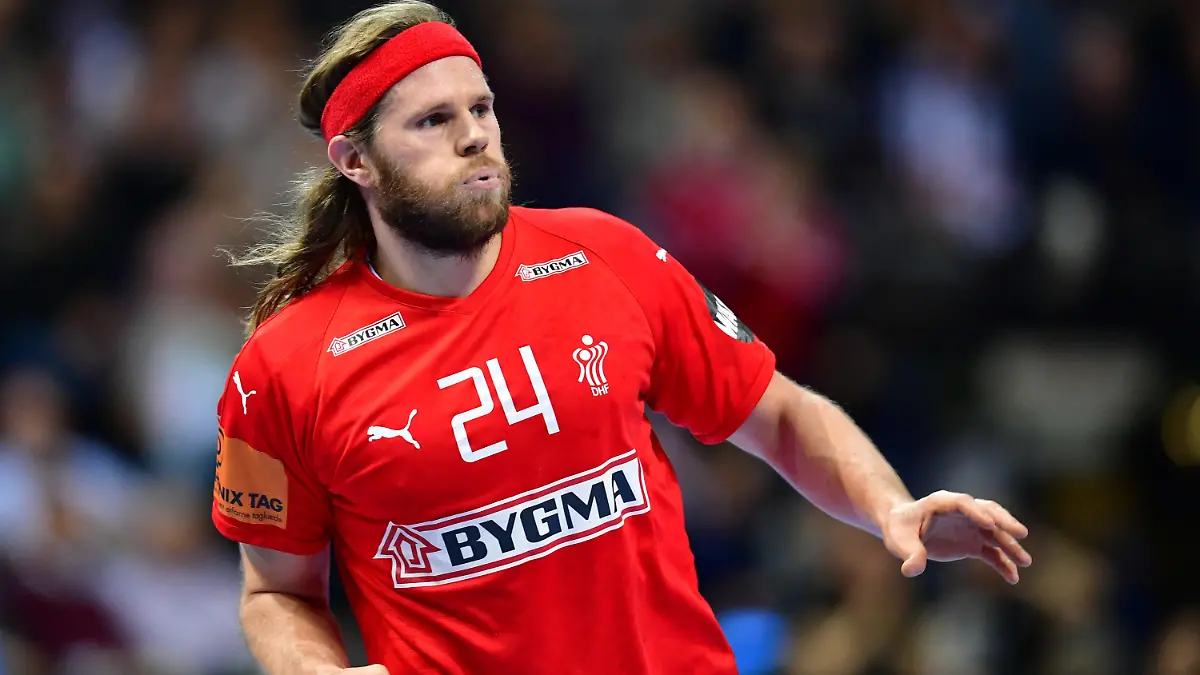 25.01.2019, Hamburg: Handball: WM, Frankreich - Dänemark, Finalrunde, Halbfinale. Dänemarks Mikkel Hansen wurde zum "Spieler des Spiels" gewählt. Foto: Soeren Stache/dpa +++ dpa-Bildfunk +++