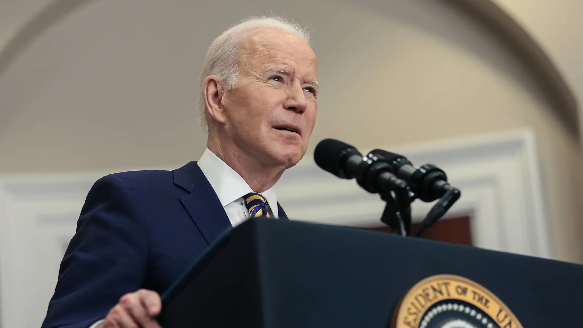 President Joe Biden announces actions to continue to hold Russia accountable for its war on Ukraine in the Roosevelt Room of the White House on March 8, 2022 in Washington, DC. The Biden administration has called Russia s attack on the Ukraine unprovoked and unjustified. PUBLICATIONxINxGERxSUIxAUTxHUNxONLY WAX20220308903 OliverxContreras